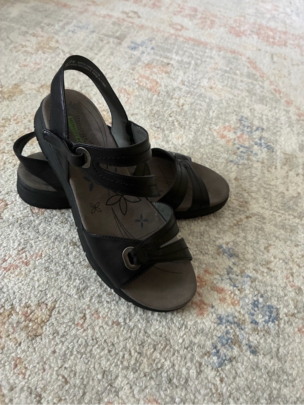 BareTraps Women’s Memory Foam Black Leather Slingback Sandals - Size 9M